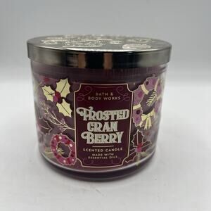 Bath & Body Works FROSTED CRANBERRY 3 Wick 14.5oz Scented Candle Glass Jar w/Lid